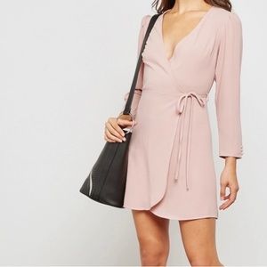 Topshop Tie Waist Wrap Dress in Dusty Rose
